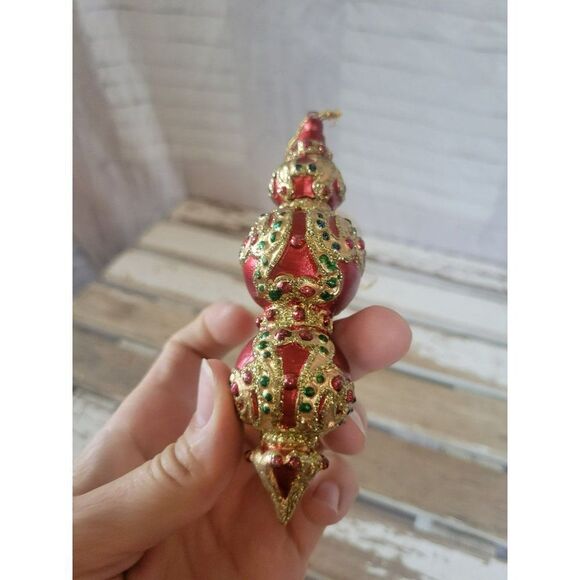 Red Gold Victorian ornament beaded Xmas tree - Picture 4 of 8